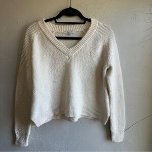 Madewell Cream V Neck Cotton Sweater Minimalist Coastal Grandma Capsule Knit XS